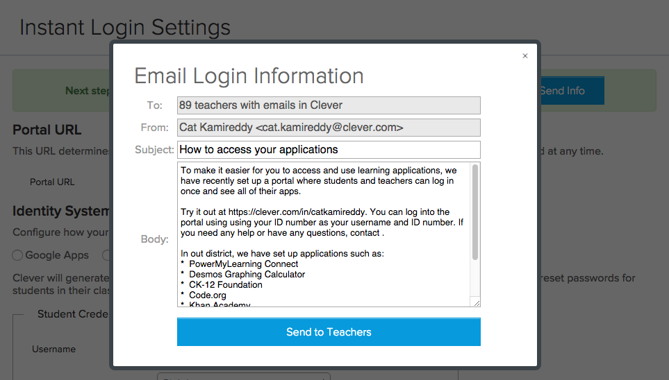 Email Instant Login Instructions