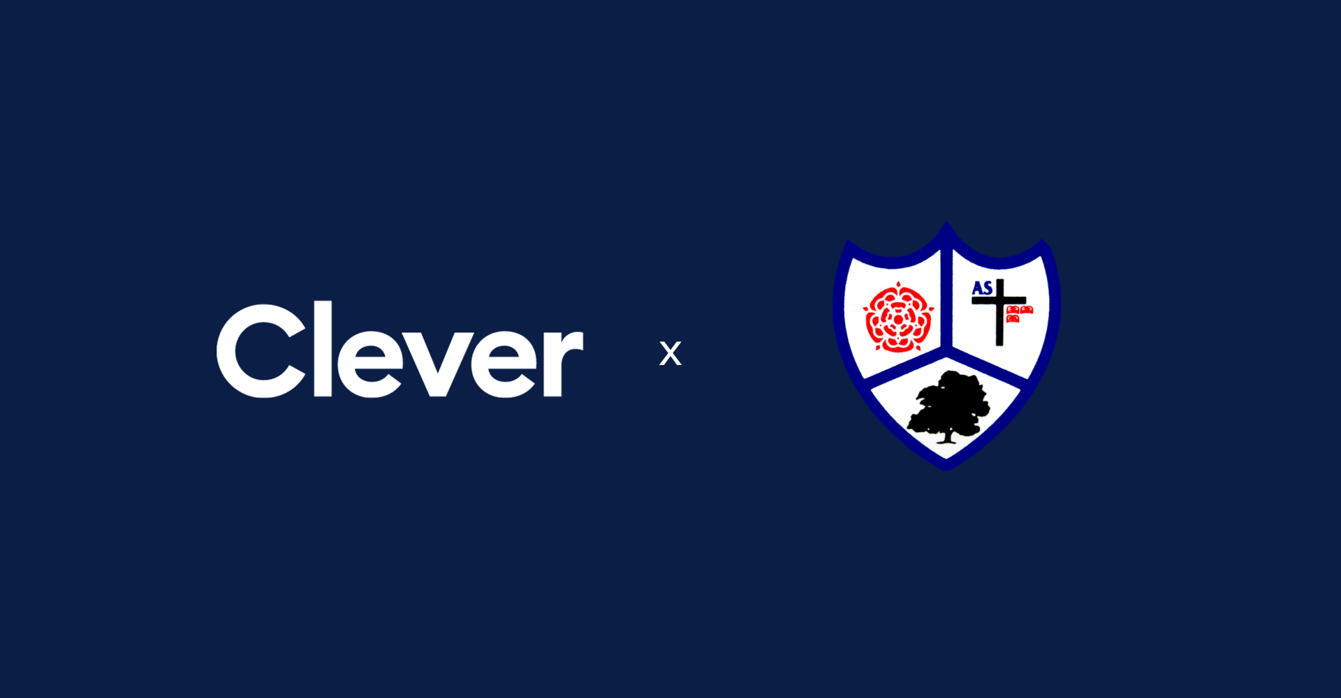 Designed image of Clever Logo and New Longton Primary's logo side by side on a dark blue background